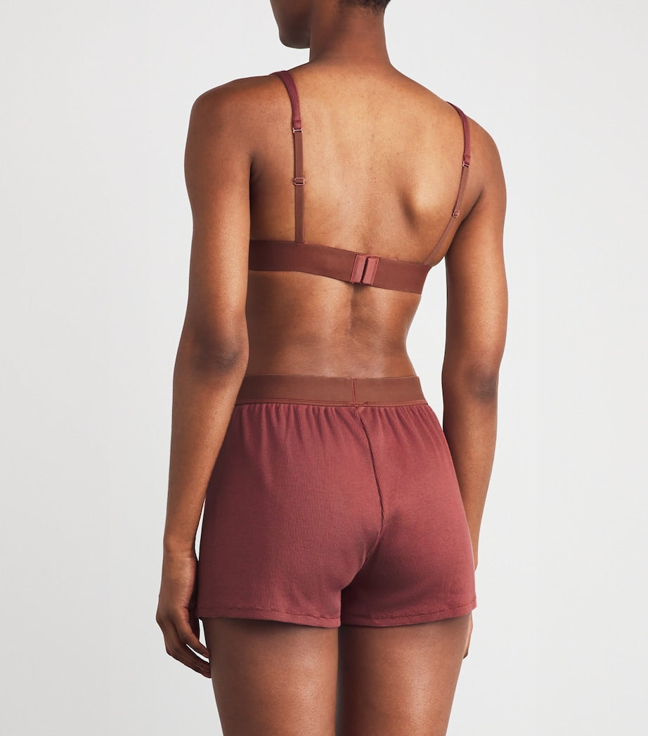 Stretch-Cotton Ribbed Plunge Bralette REDWOOD