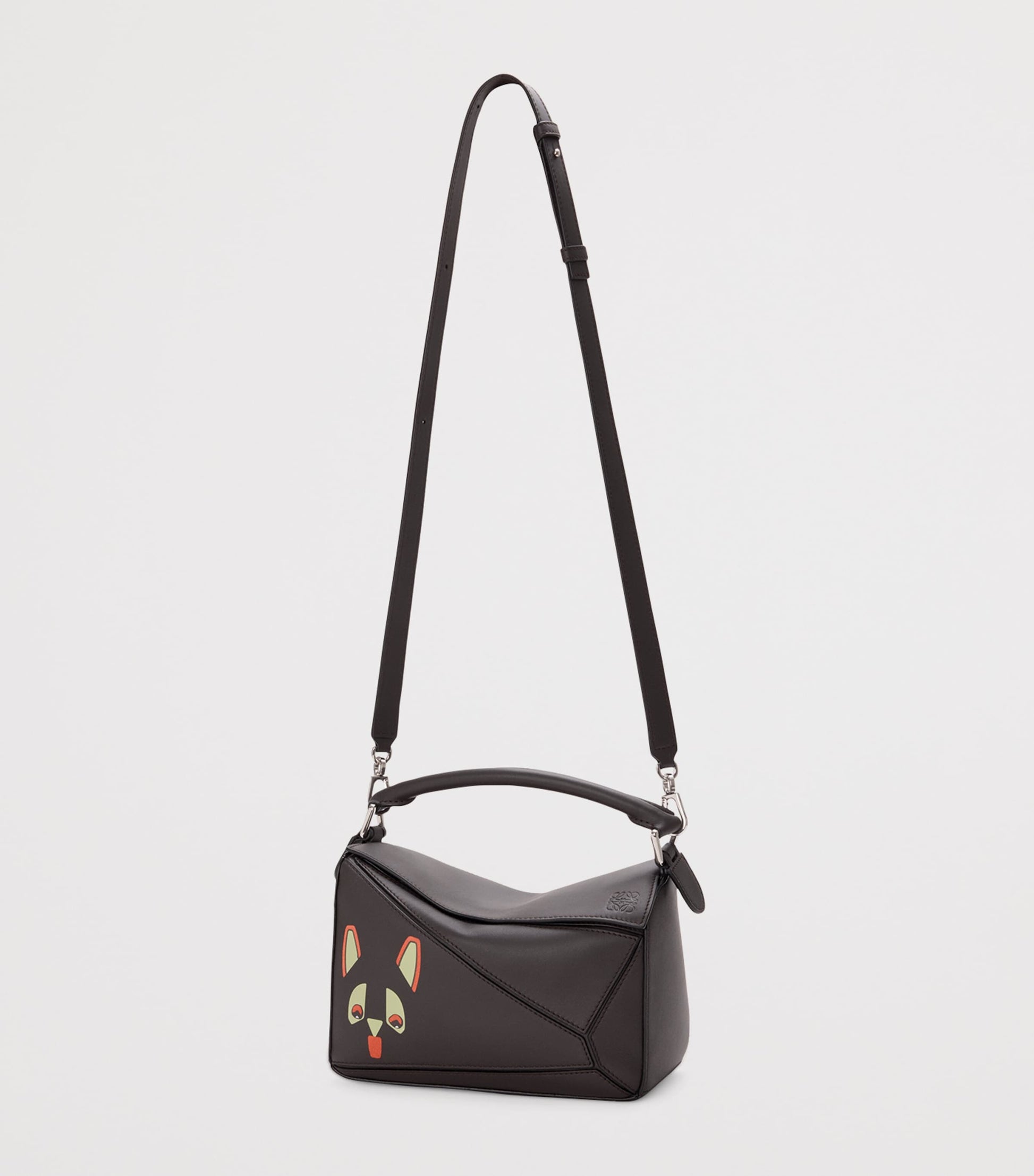 Leather Futurist Cat Puzzle Top-Handle Bag