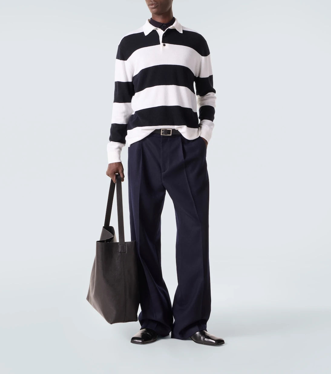 Allude - Striped wool and cashmere polo sweater