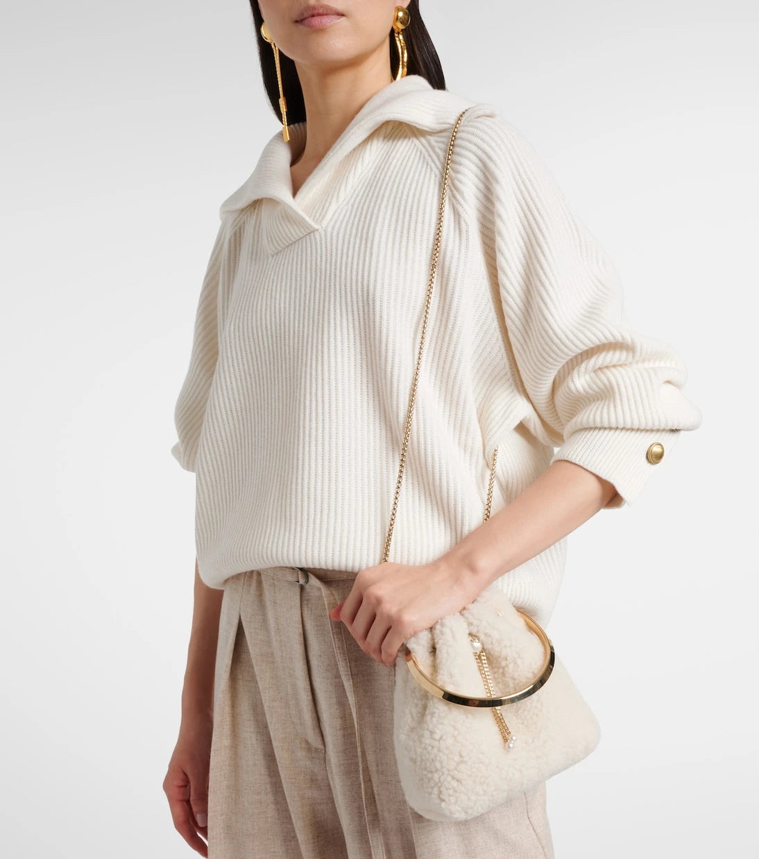 Jimmy Choo - Bon Bon Small shearling bucket bag