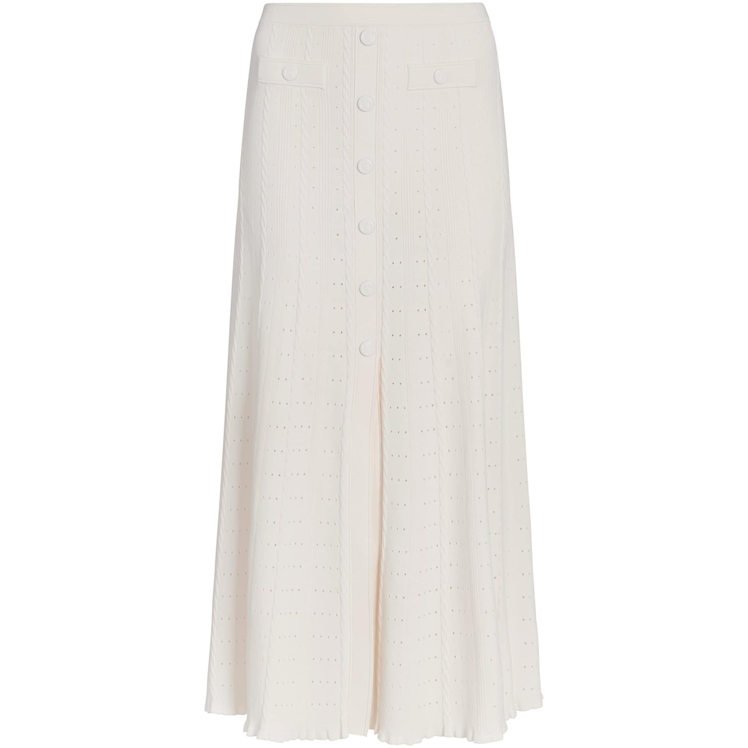 Sandro Paris Beige Pointelle-Knit Midi Skirt