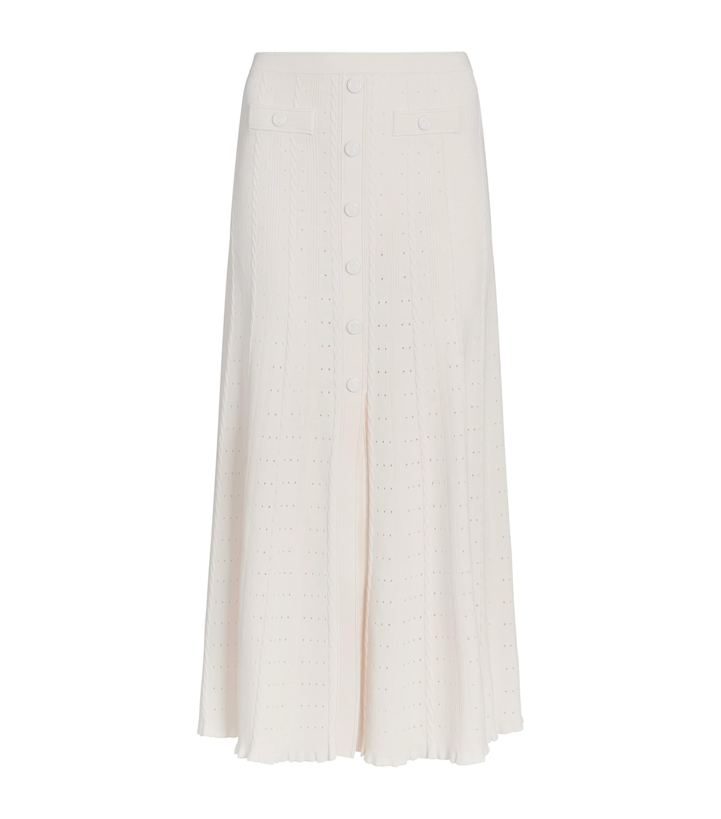 Sandro Paris Beige Pointelle-Knit Midi Skirt