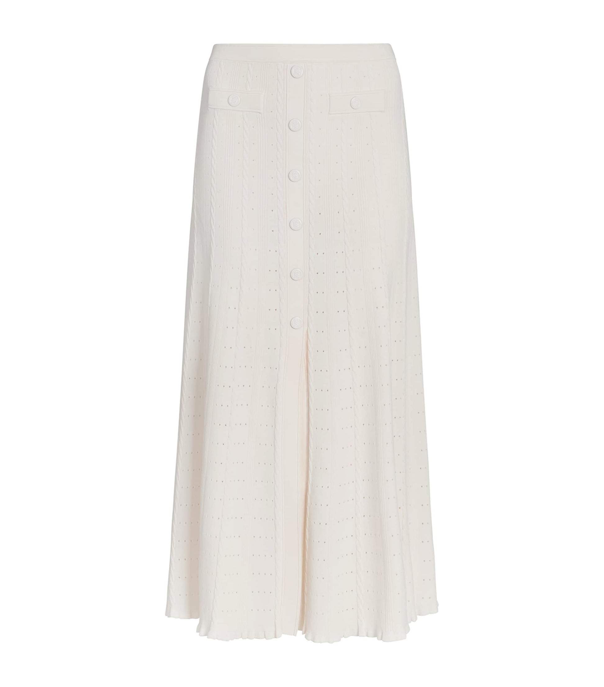 Sandro Paris Beige Pointelle-Knit Midi Skirt