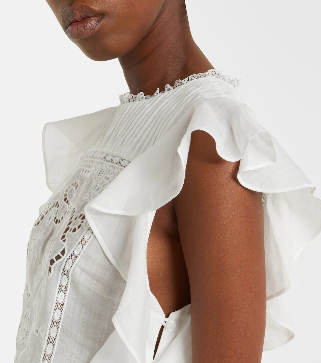 Self-Portrait - Embroidered ruffled top