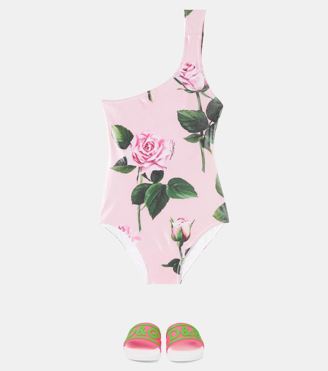 Dolce&Gabbana Kids - Floral one-shoulder swimsuit