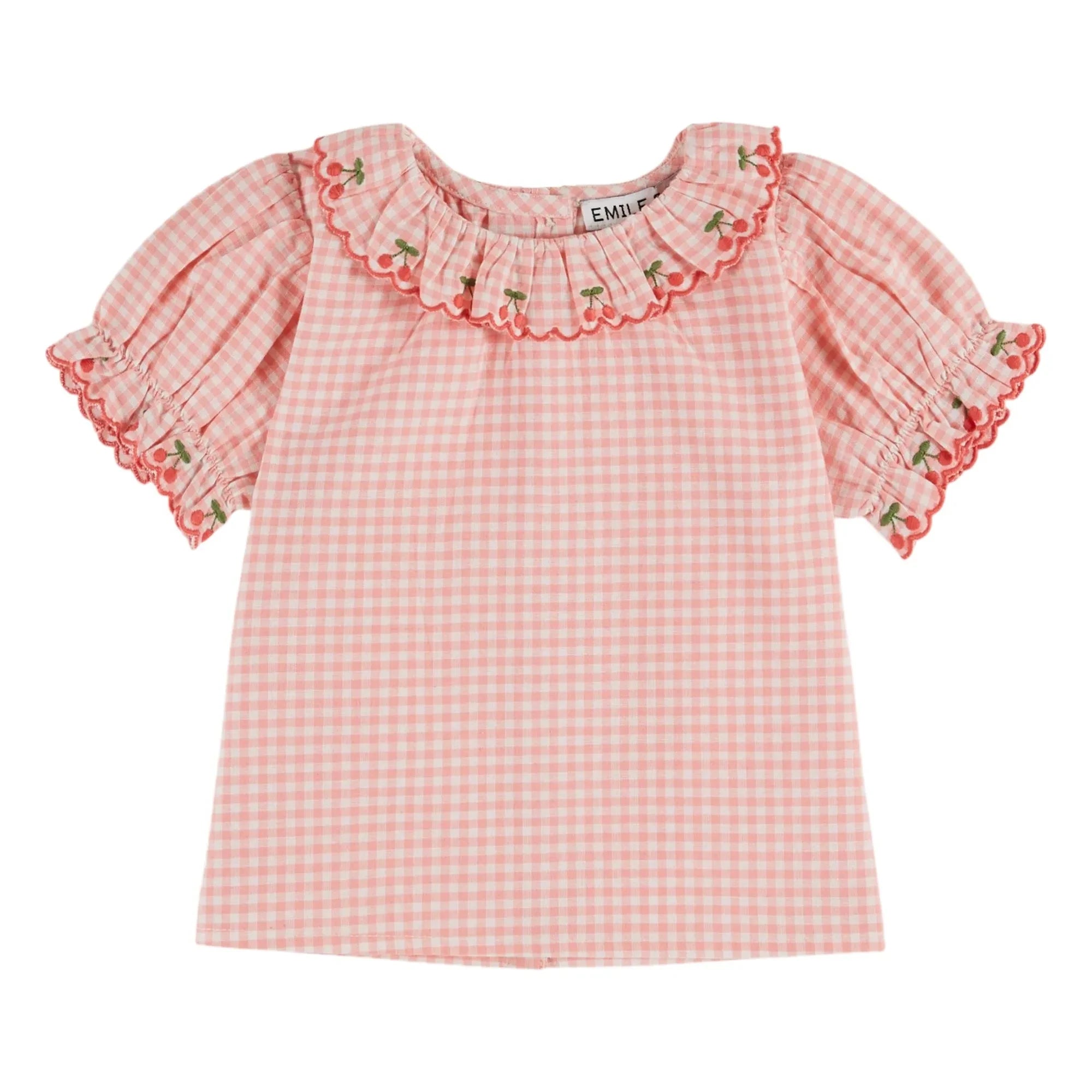Emile et Ida - Gingham collar embroidered blouse Organic cotton | Pink