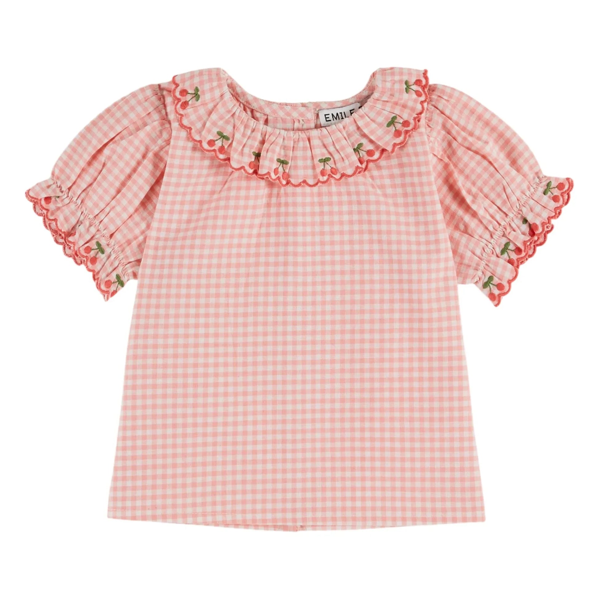 Emile et Ida - Gingham collar embroidered blouse Organic cotton | Pink