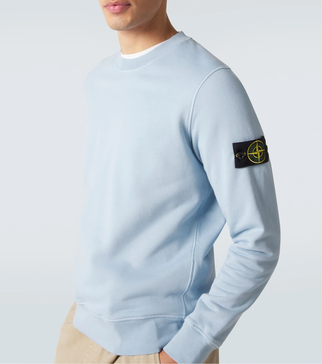 Stone Island - سويت شيرت من صوف القطن بتطريز البوصلة