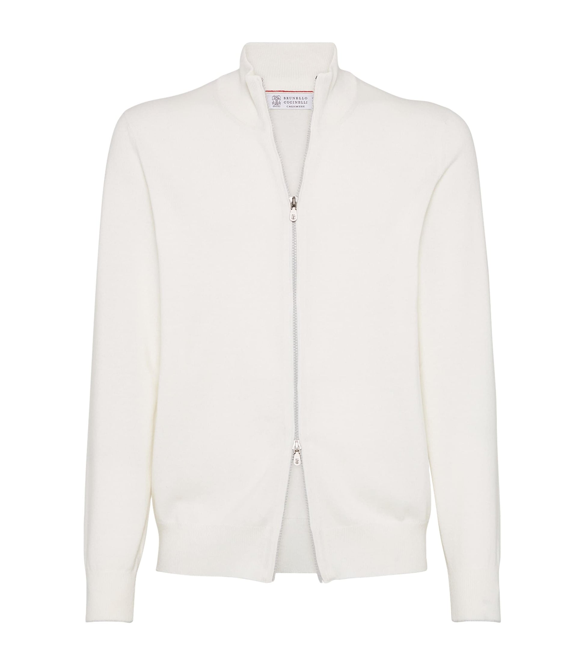 Brunello Cucinelli White Cashmere Zip-Up Cardigan