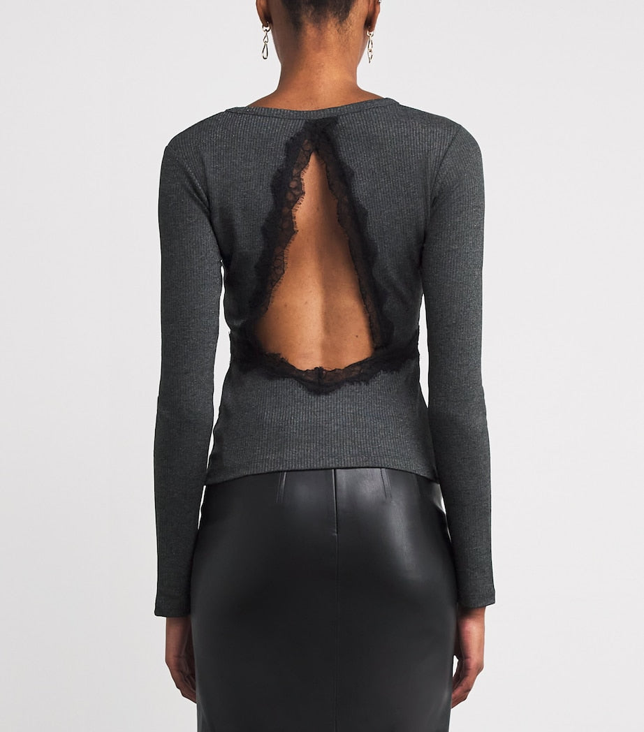 Claudie Pierlot Black Lace Open-Back Top