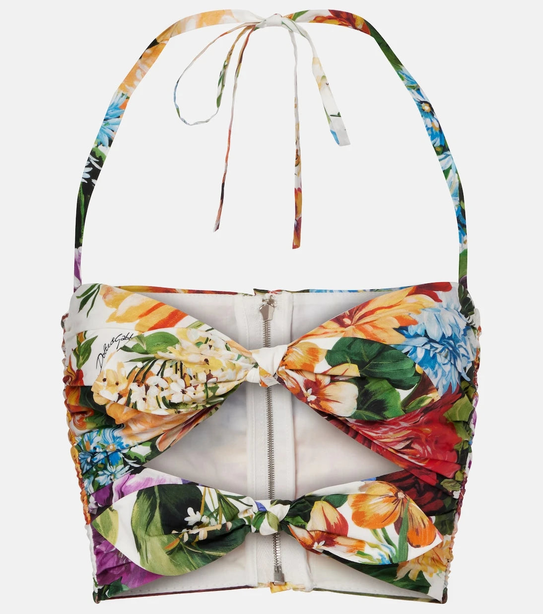 Dolce&Gabbana - توب قصير من القطن بنقشة أزهار وقصات