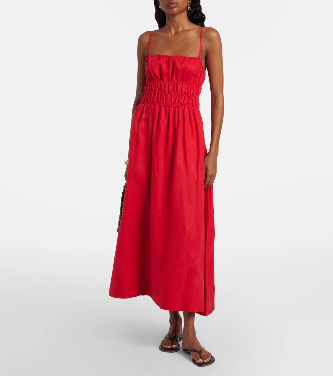Staud - Ayla shirred linen midi dress