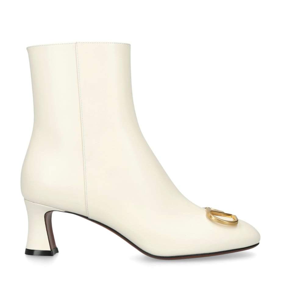 Valentino Garavani Beige Leather Signature VLogo Ankle Boots 55