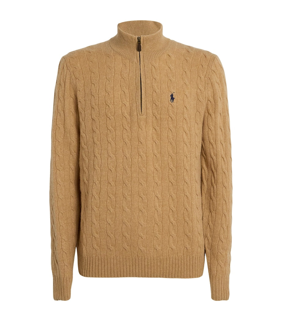 Polo Ralph Lauren Brown Wool-Cashmere Quarter-Zip Sweater