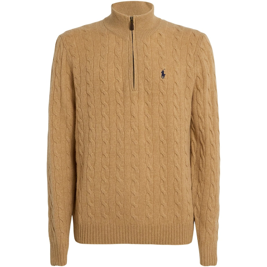 Polo Ralph Lauren Brown Wool-Cashmere Quarter-Zip Sweater