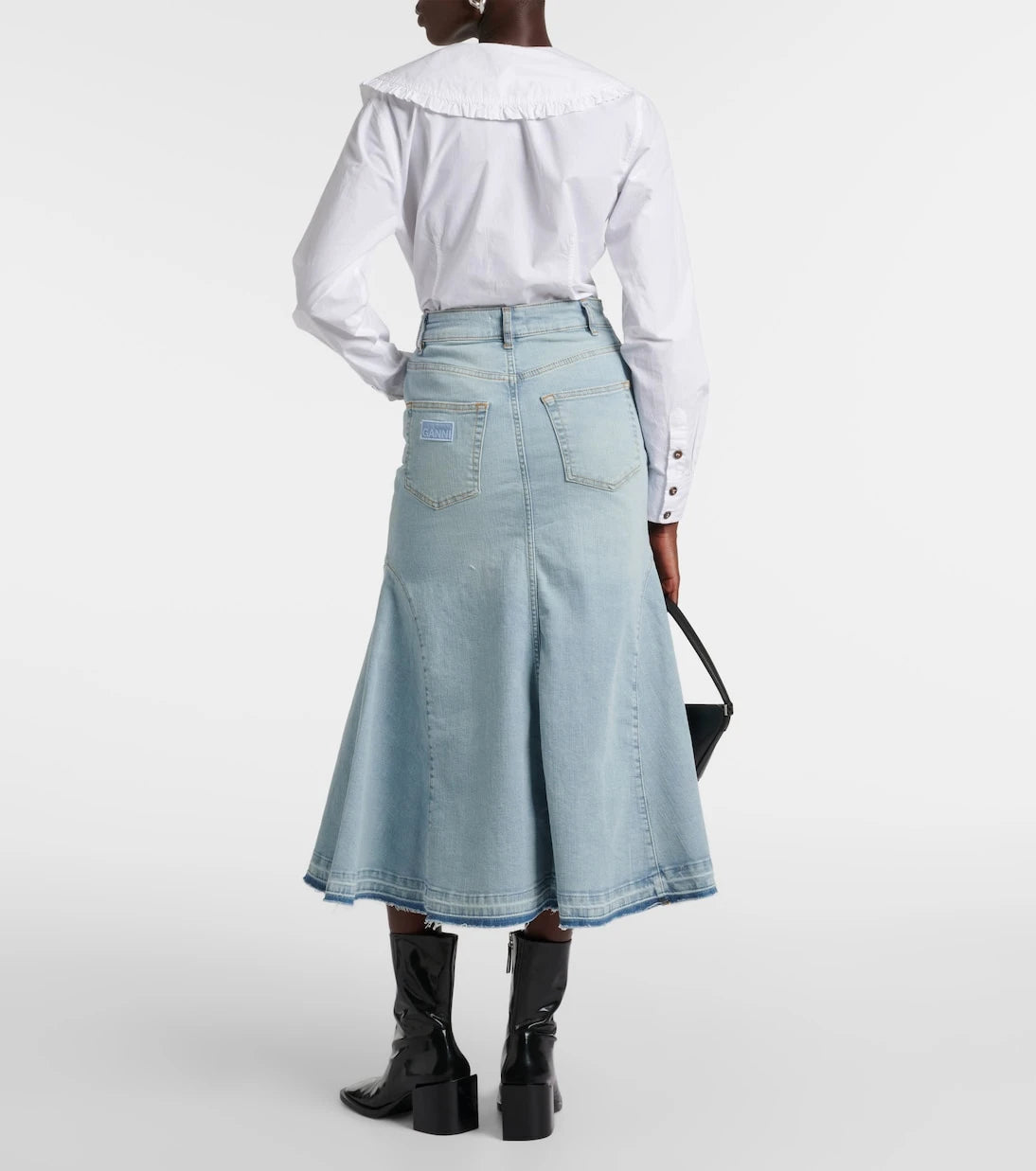 Ganni - High-rise denim midi skirt