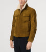 Brown Calf Leather Shearling-Trim Bomber Jacket