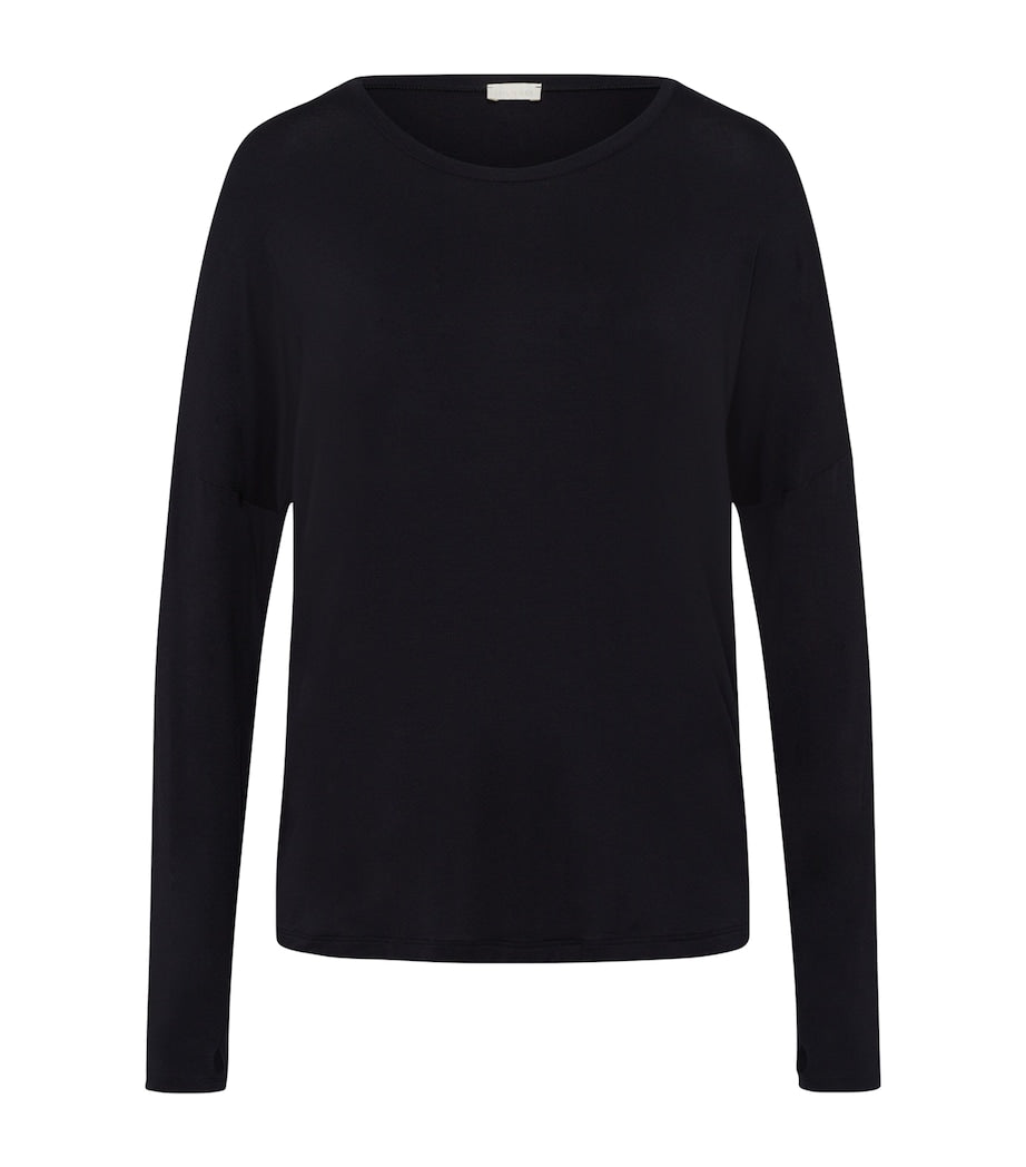 Hanro Black Stretch-Modal Yoga Long-Sleeve Top