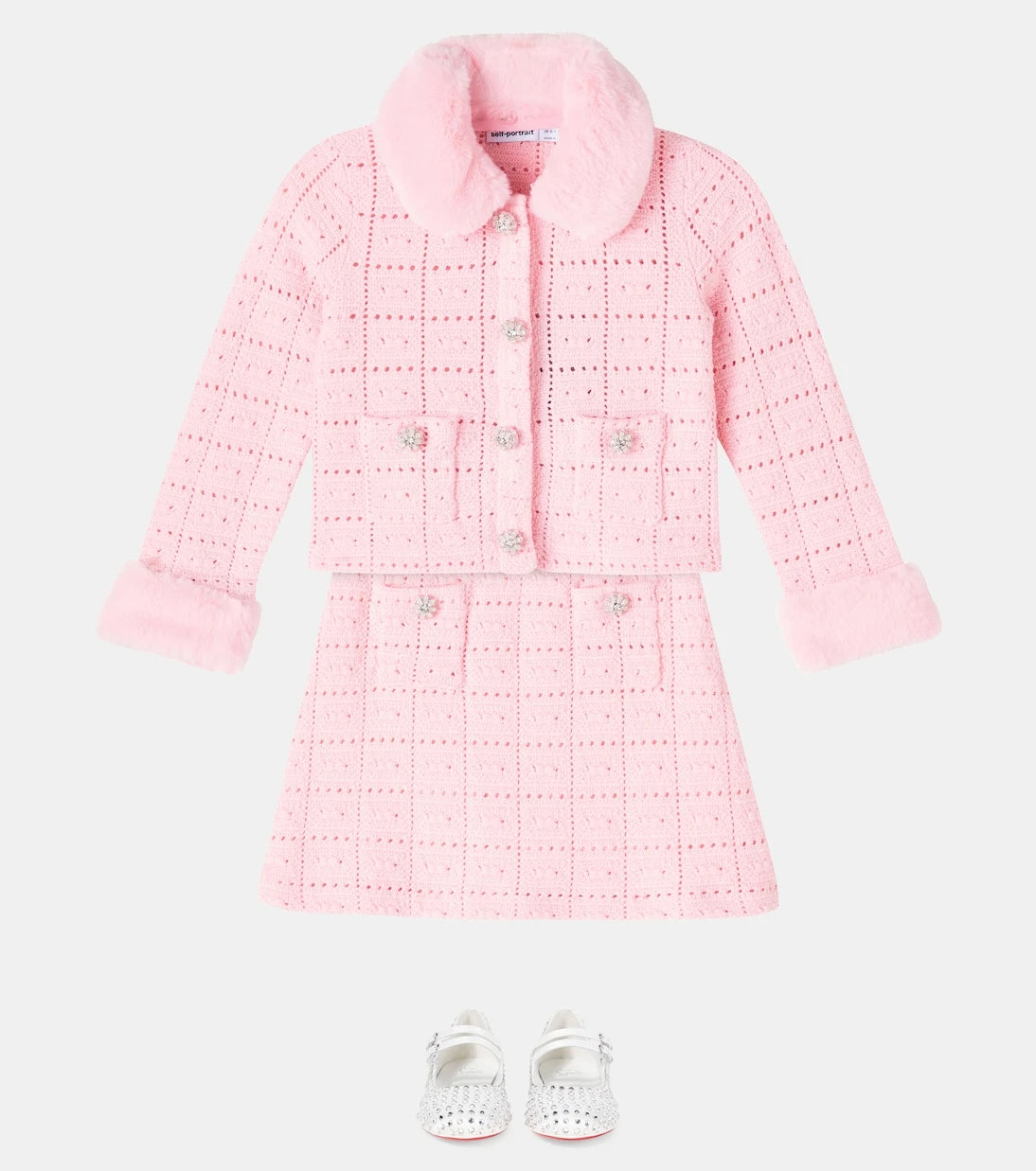 Self-Portrait Kids - Knitted cotton-blend skirt