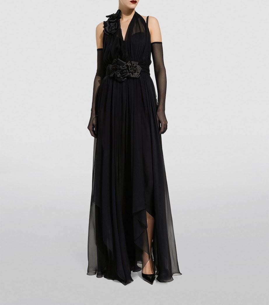 Multi Silk Rose Halterneck Gown