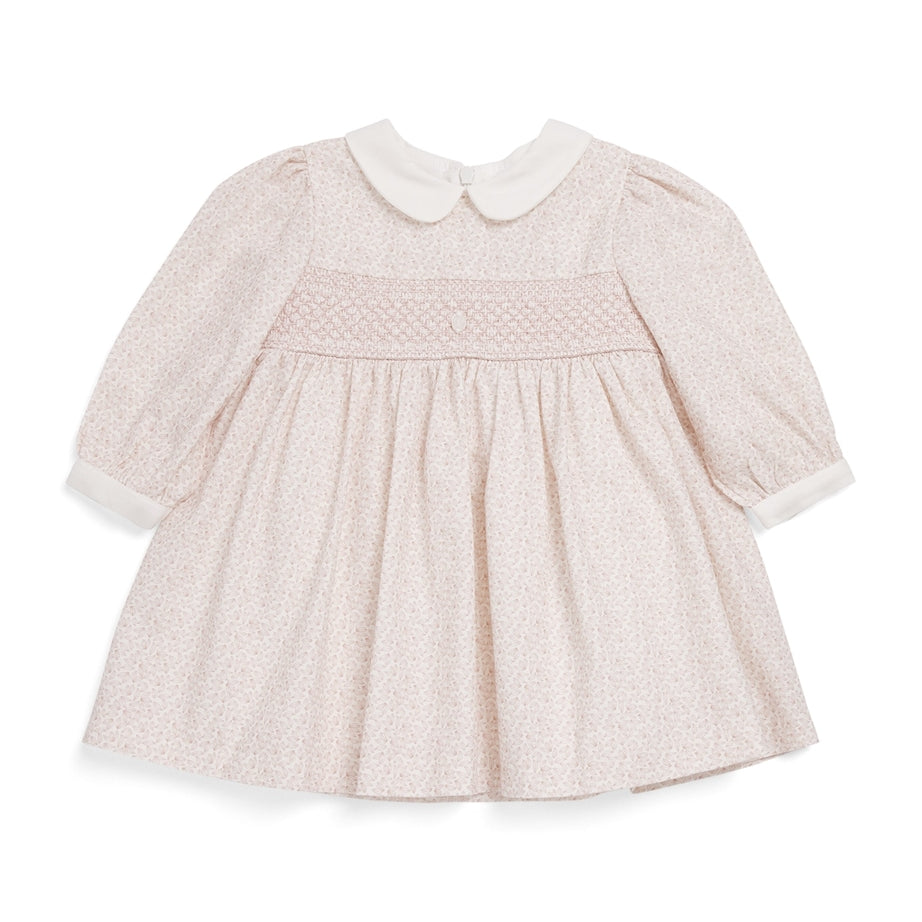 Patachou Pink Leaf Print Shirred Dress (6 Months-4 Years)