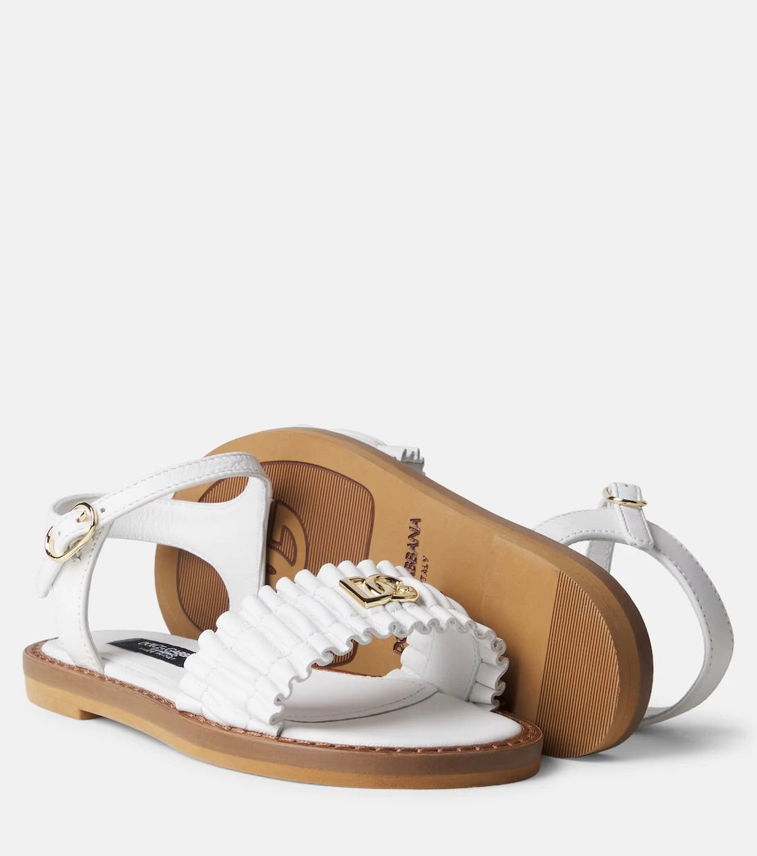 Dolce&Gabbana Kids - DG ruffled leather sandals