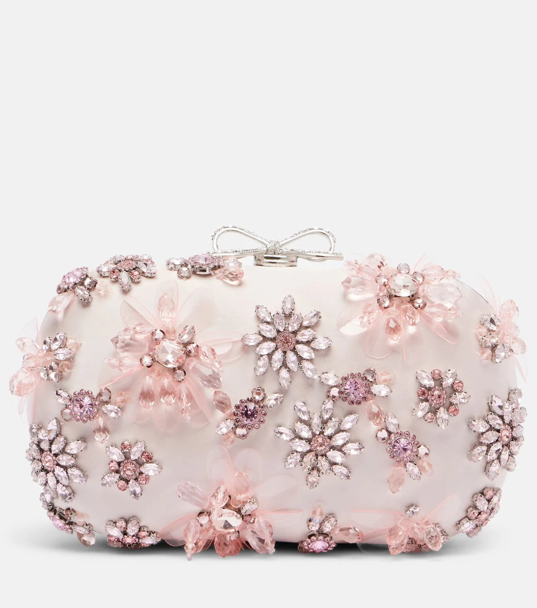 Self-Portrait - Crystal-embellished floral satin clutch