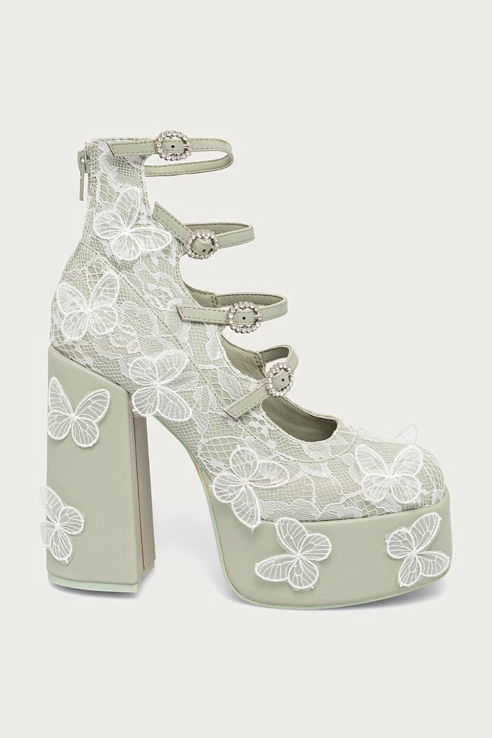 Kalın Topuklu Wild Lotus Butterfly Lace Platform