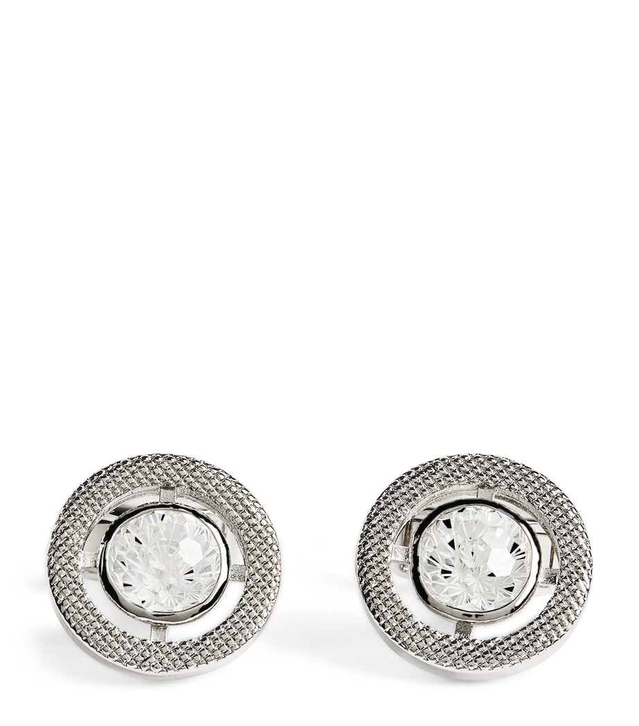 Rhodium-Plated Cubic Zirconia Halo Round Cufflinks