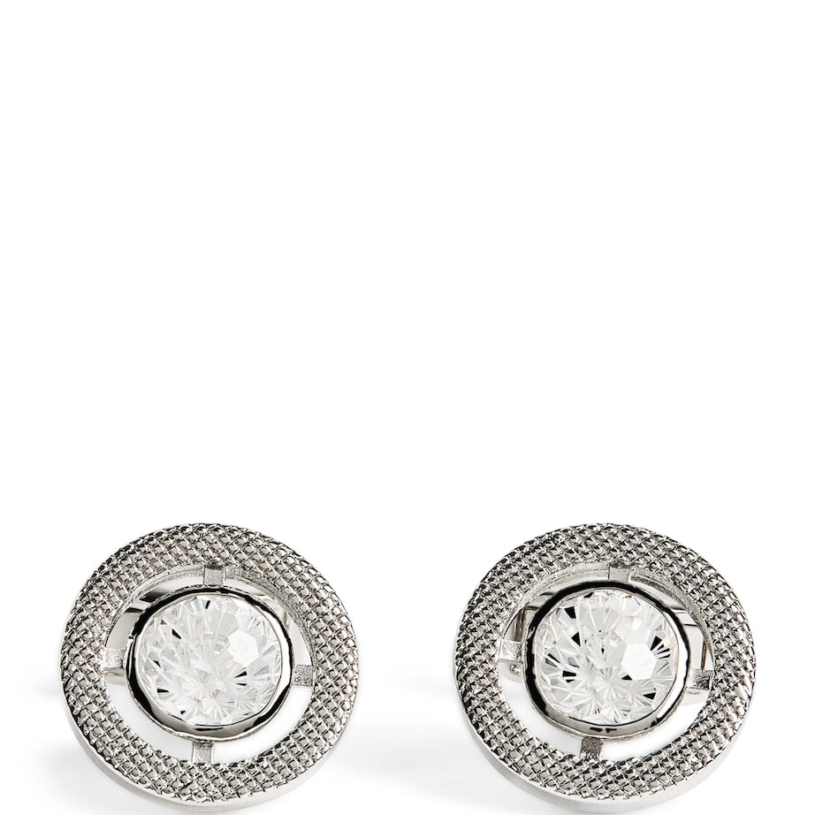 Rhodium-Plated Cubic Zirconia Halo Round Cufflinks