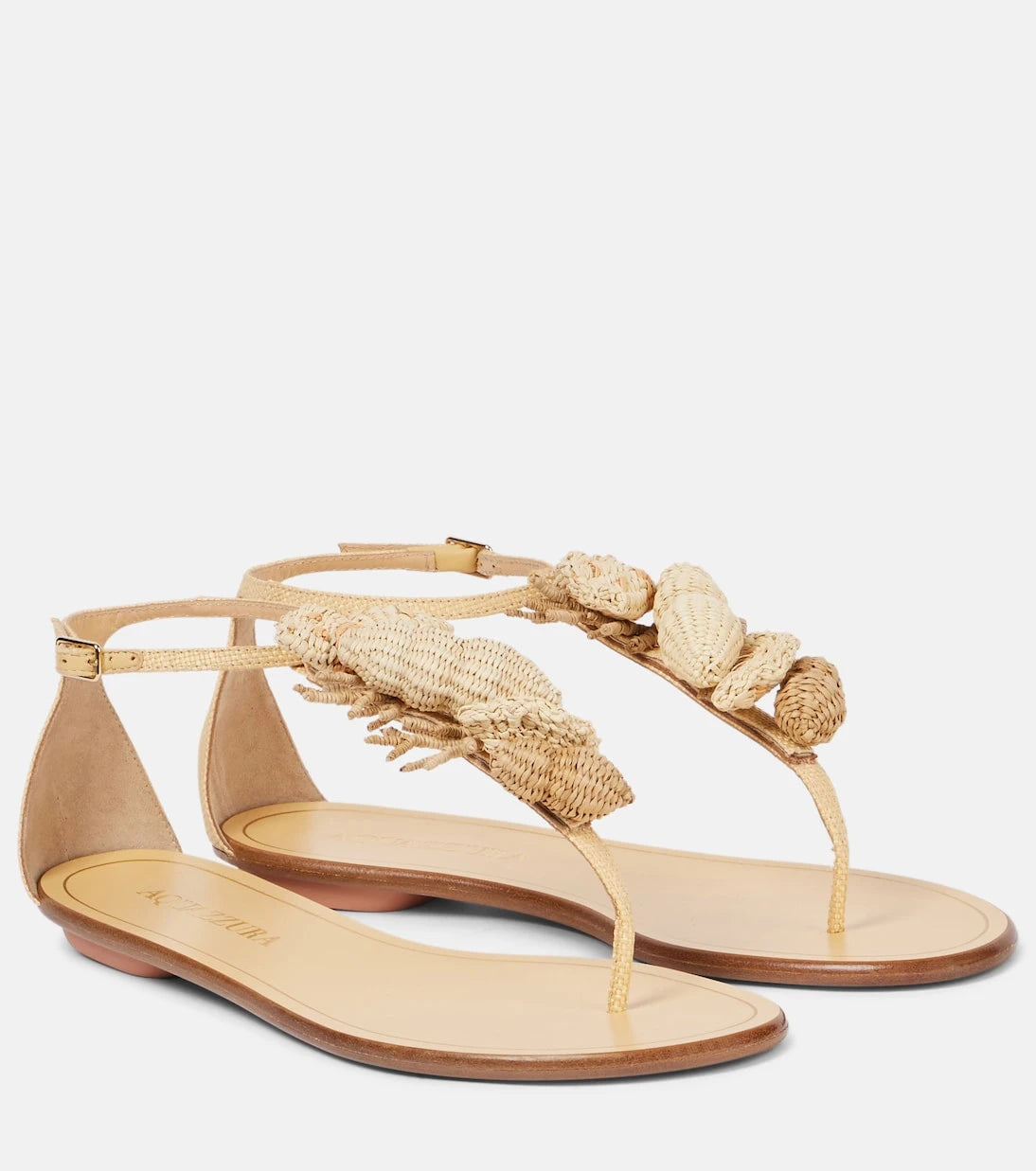 Aquazzura - Marea raffia-trimmed leather thong sandals