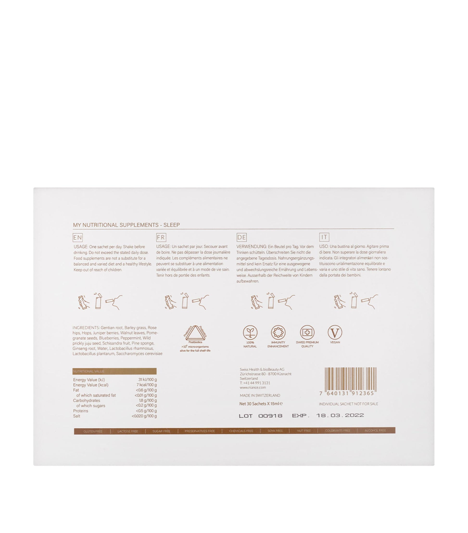 NIANCE SWITZERLAND GENR8 BIOTIC Nutritional Supplements SLEEP