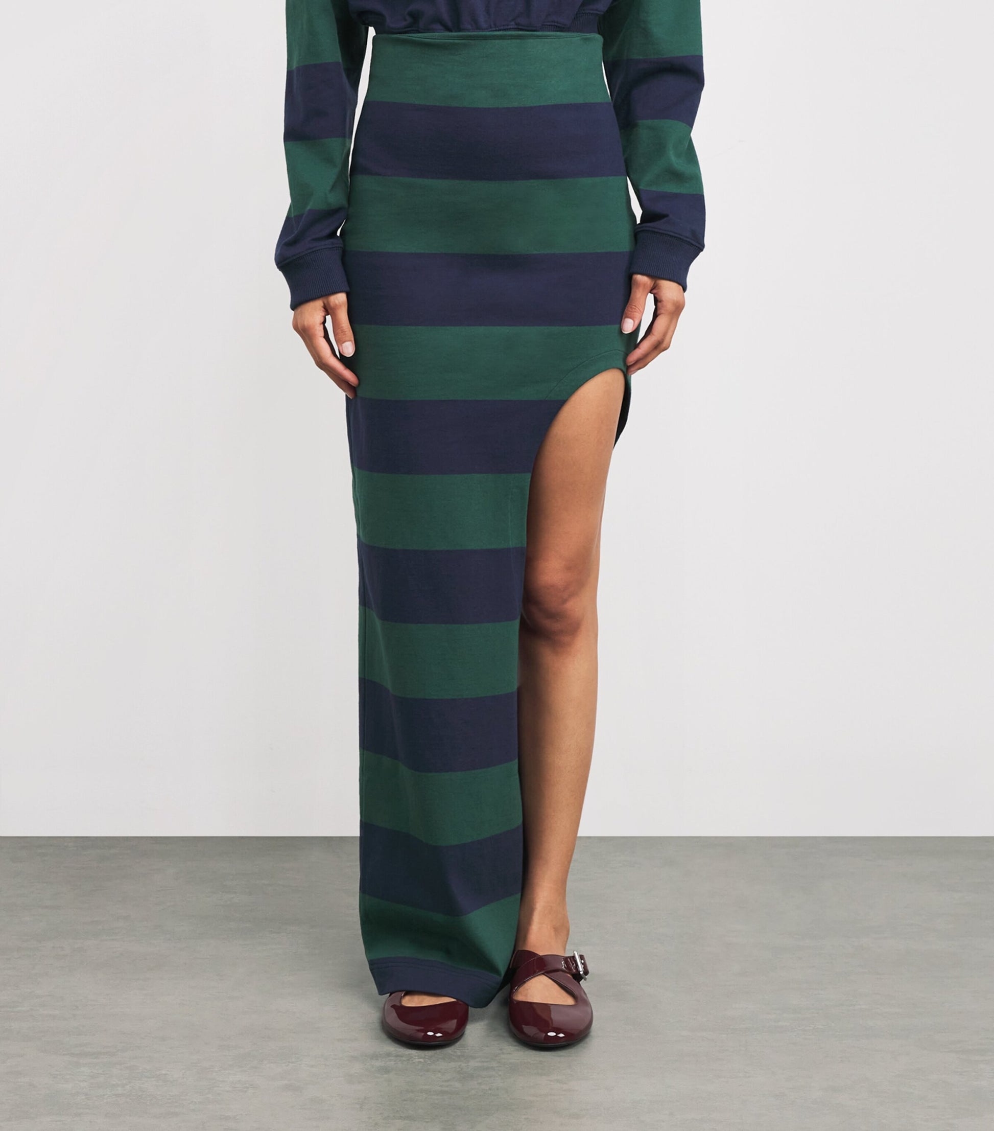 A.W.A.K.E. Mode Multi Cotton Stripe Cut-Out Maxi Skirt