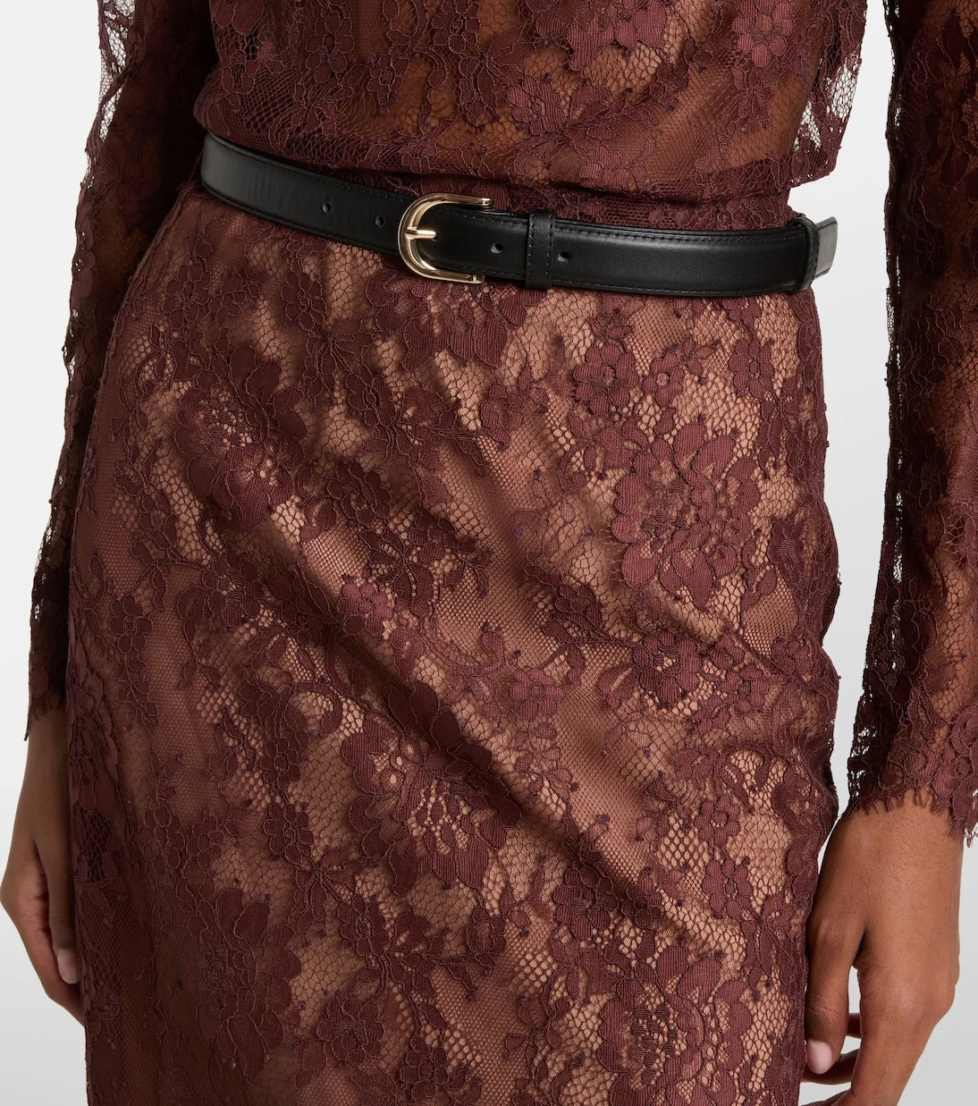 Self-Portrait - Belted floral lace midi skirt
