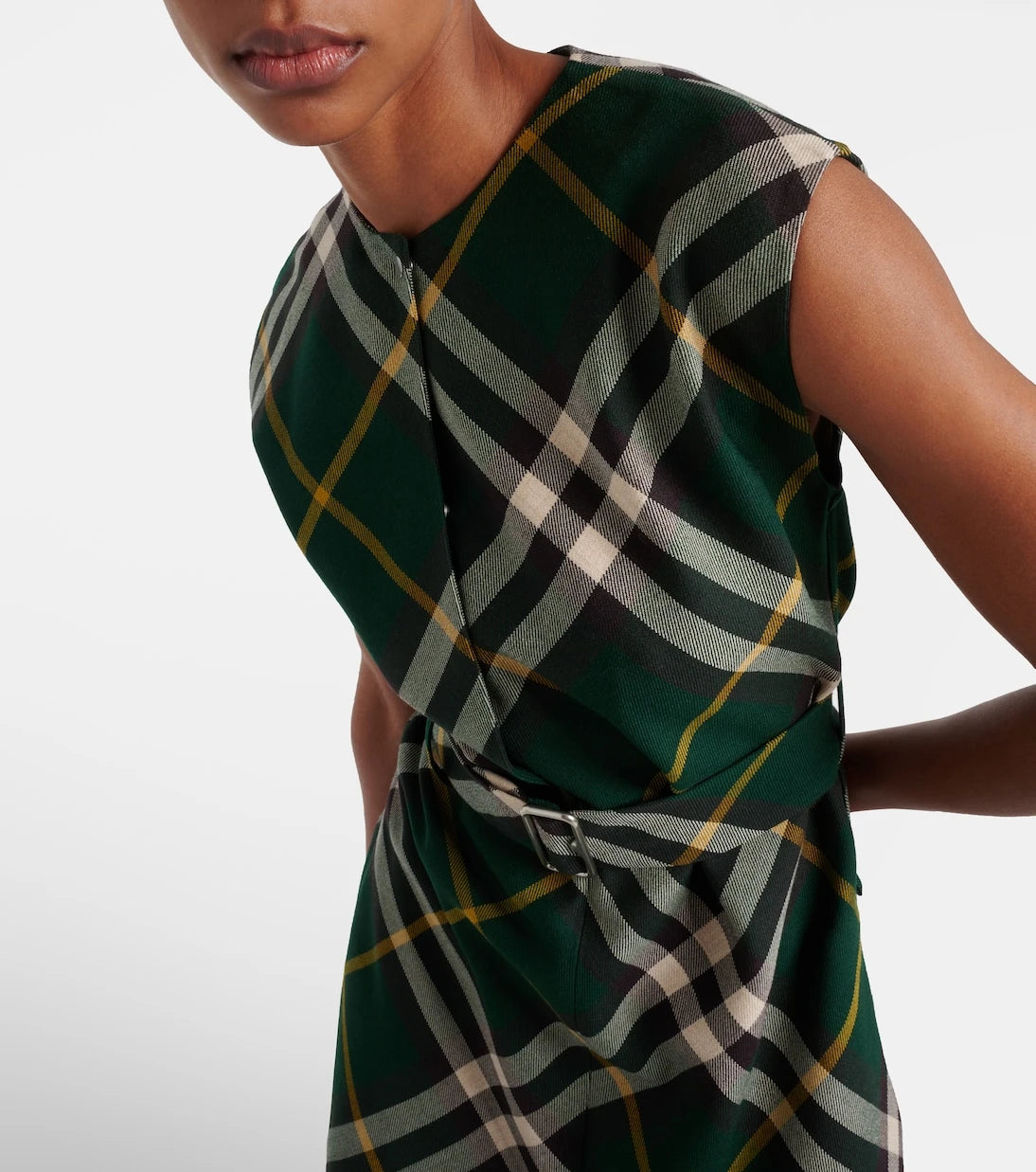 Burberry - فستان ميدي من الصوف بنقشة مربعات بربري