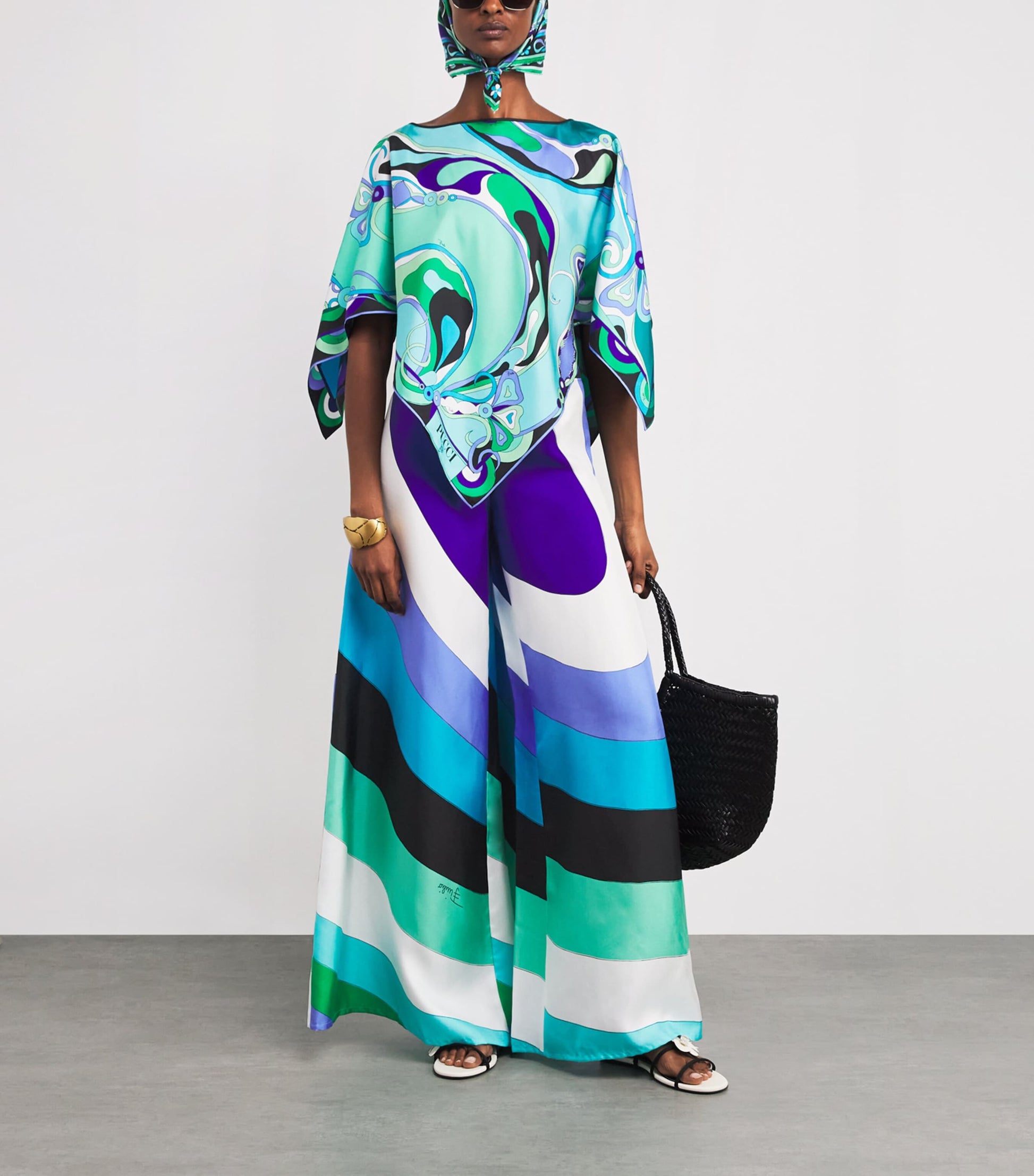 Multi Silk Wide-Leg Trousers