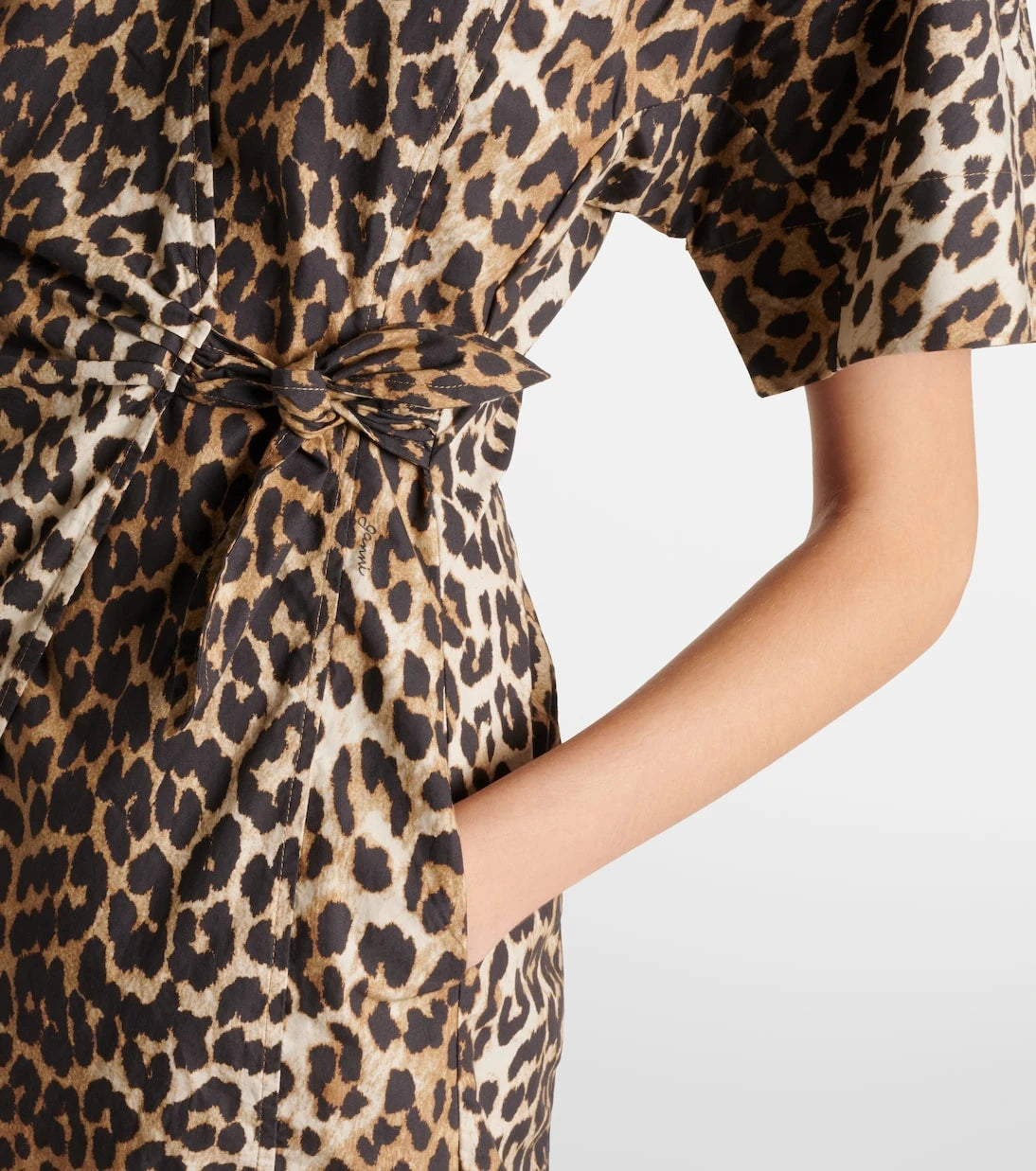 Ganni - Leopard-print cotton wrap dress