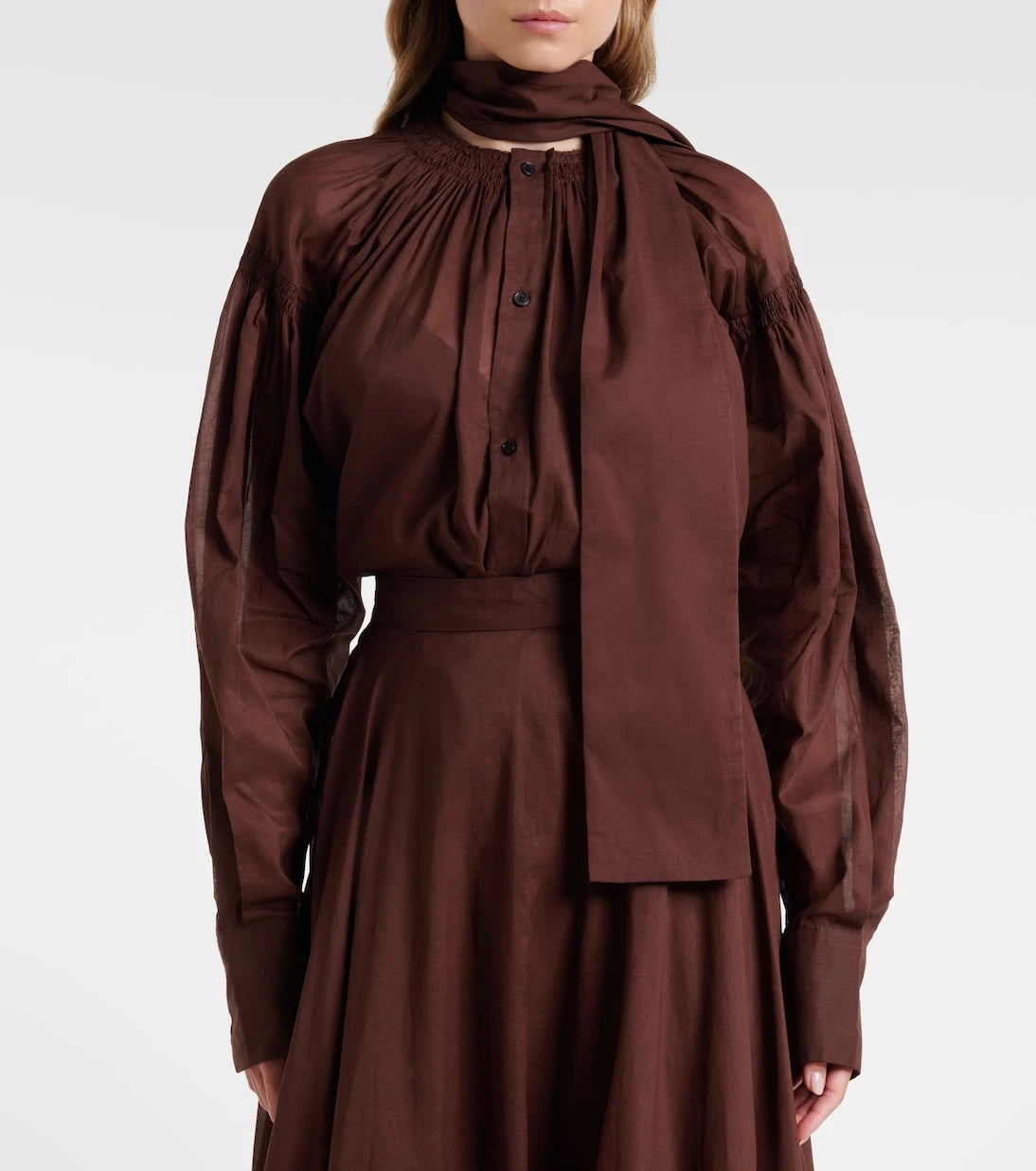 Plan C - Tie-neck cotton blouse