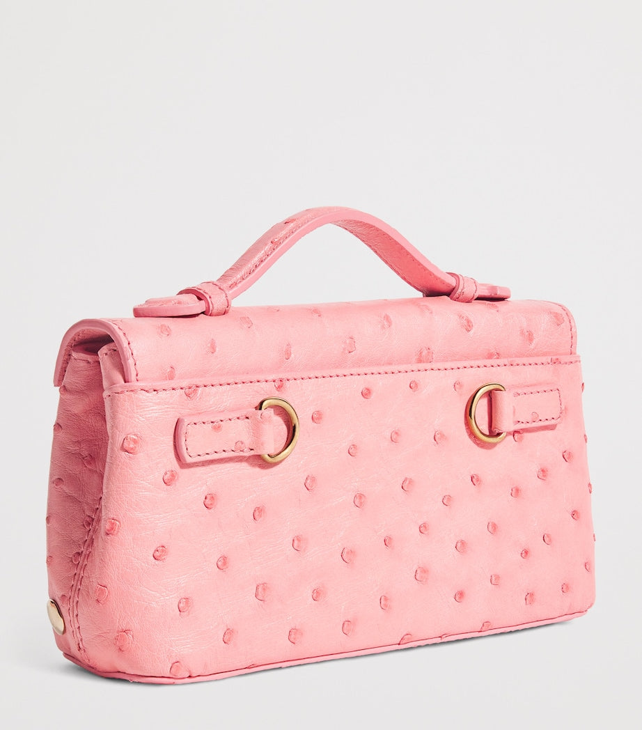 Analeena Pink Ostrich Leather Top-Handle Bag