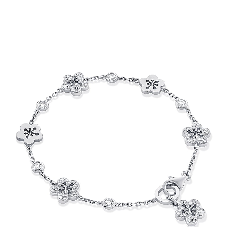 White Gold and Diamond Blossom Charm Bracelet