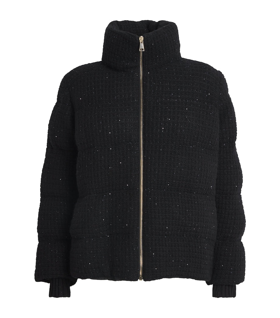 Wool-Silk-Cashmere-Blend Sequinned Jacket 825 NERO