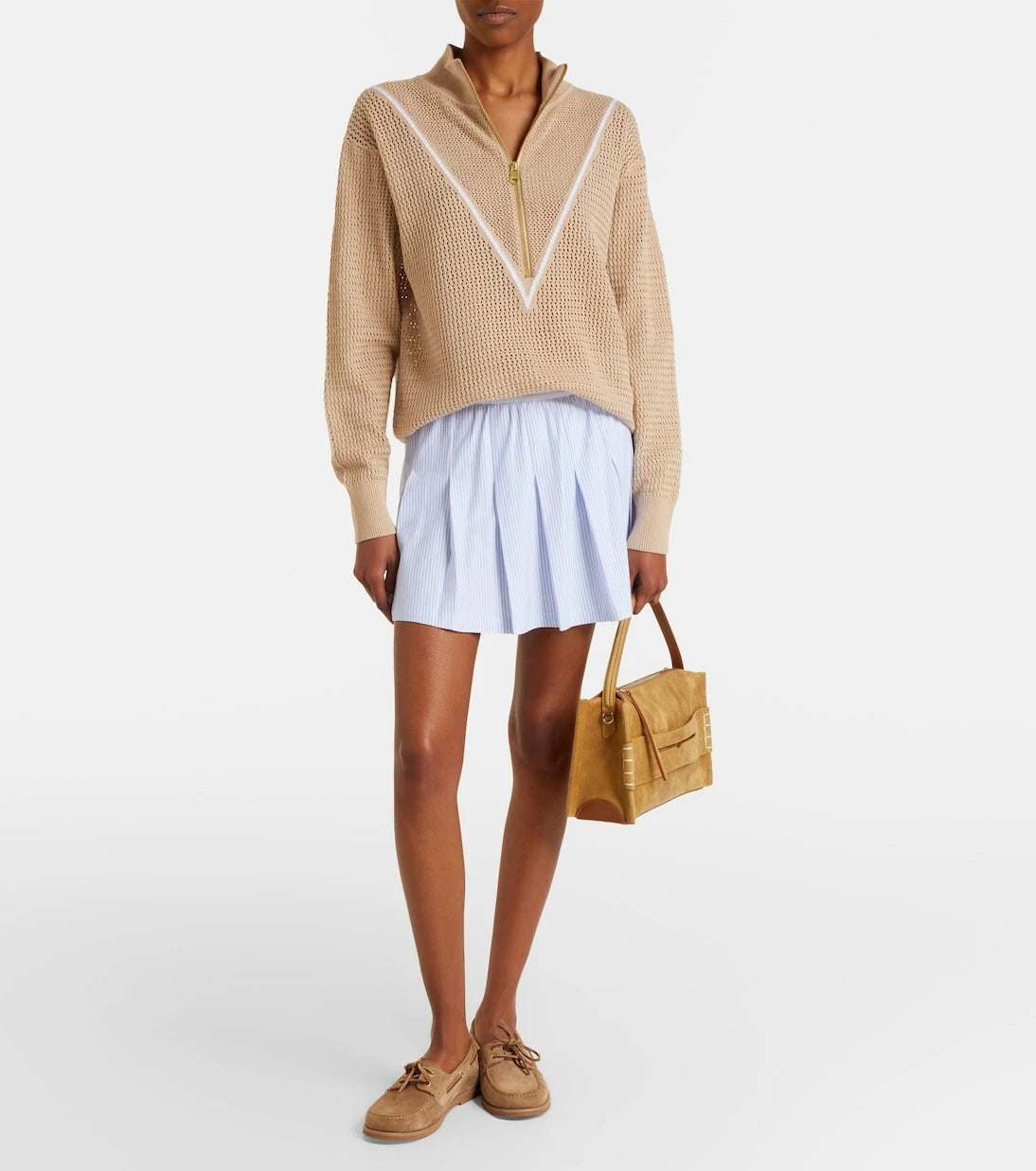 Varley - Calva open-knit cotton half-zip sweater