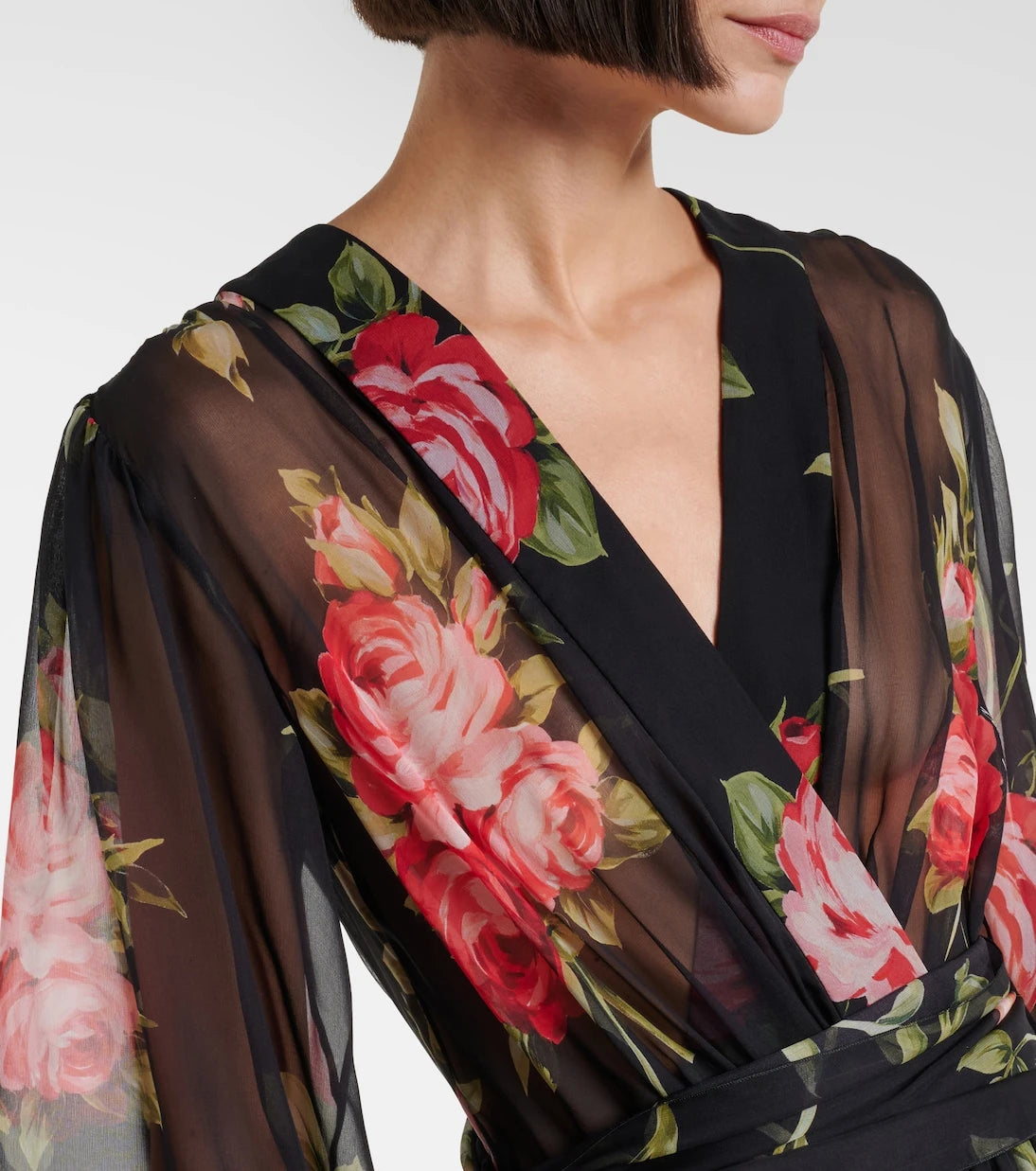 Dolce&Gabbana - فستان متوسط الطول من الحرير بنقشة الزهور