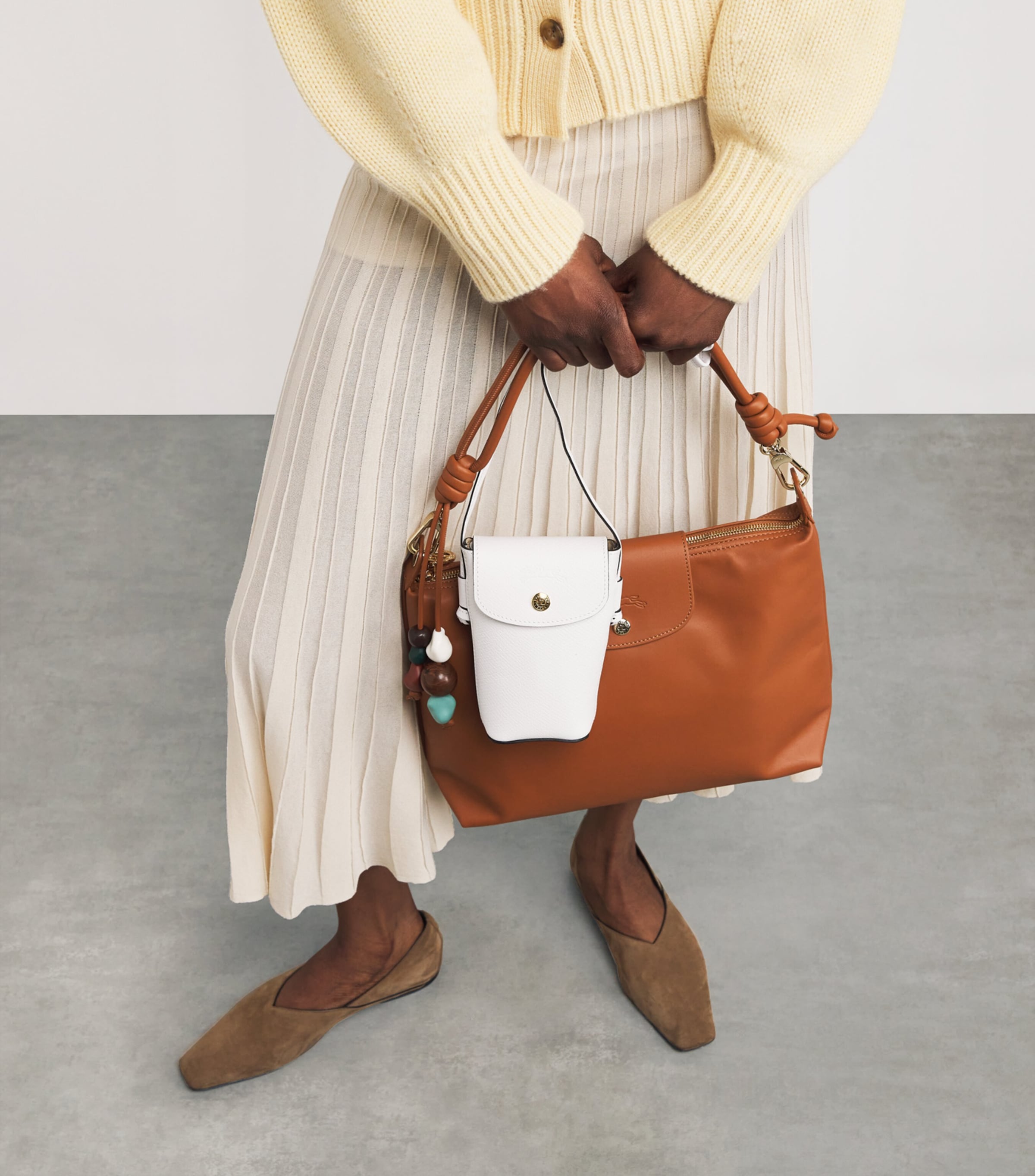 Longchamp White Leather Épure Phone Case with Strap