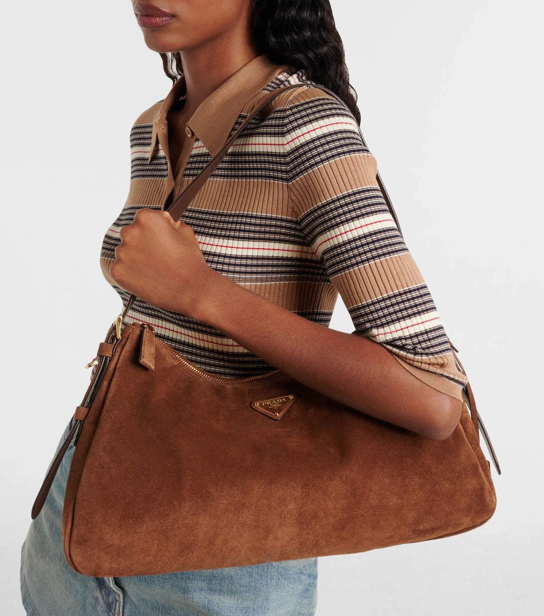 Prada - Prada Aimée Large suede shoulder bag