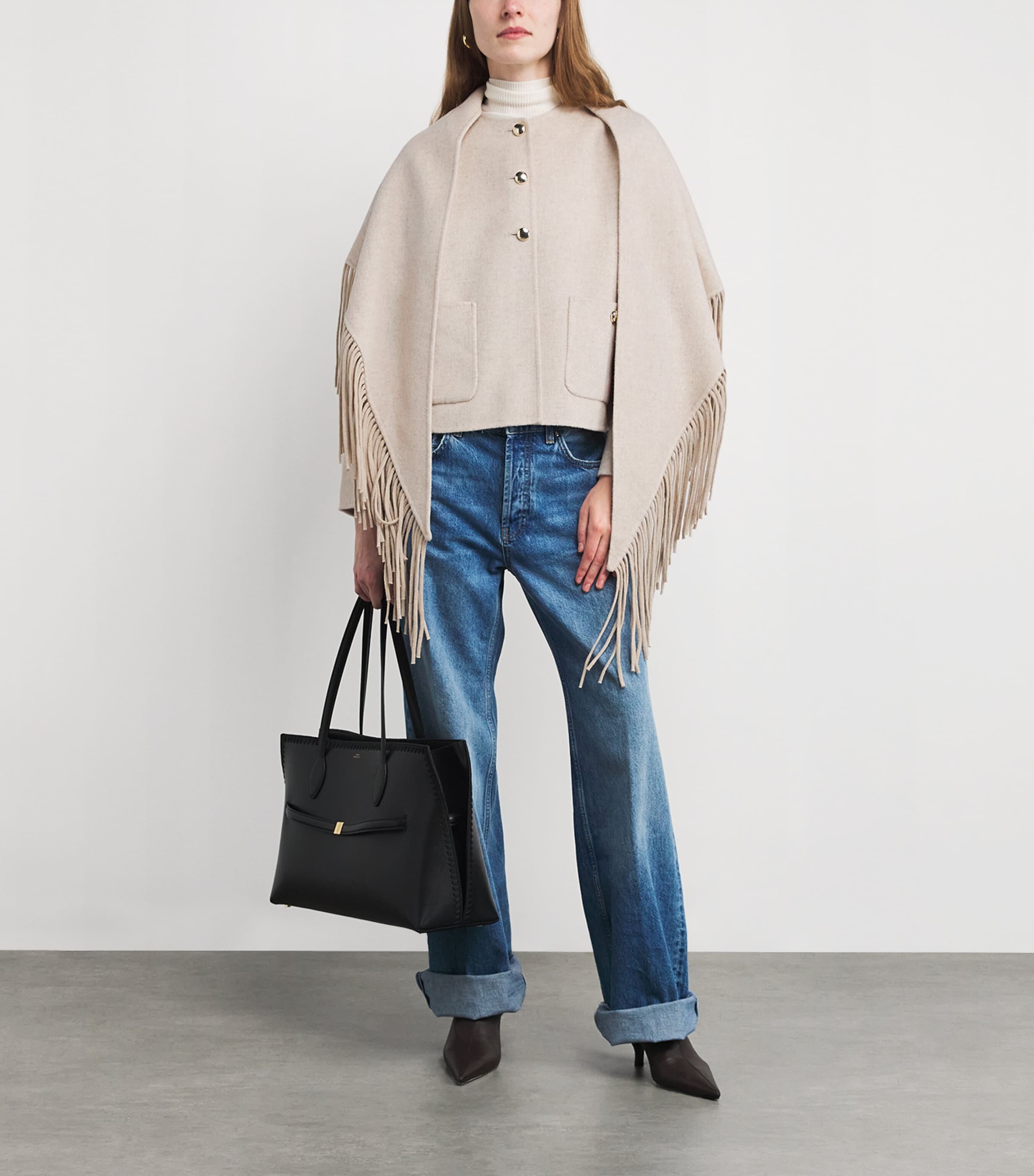 Maje White Wool-Blend Cape-Overlay Coat