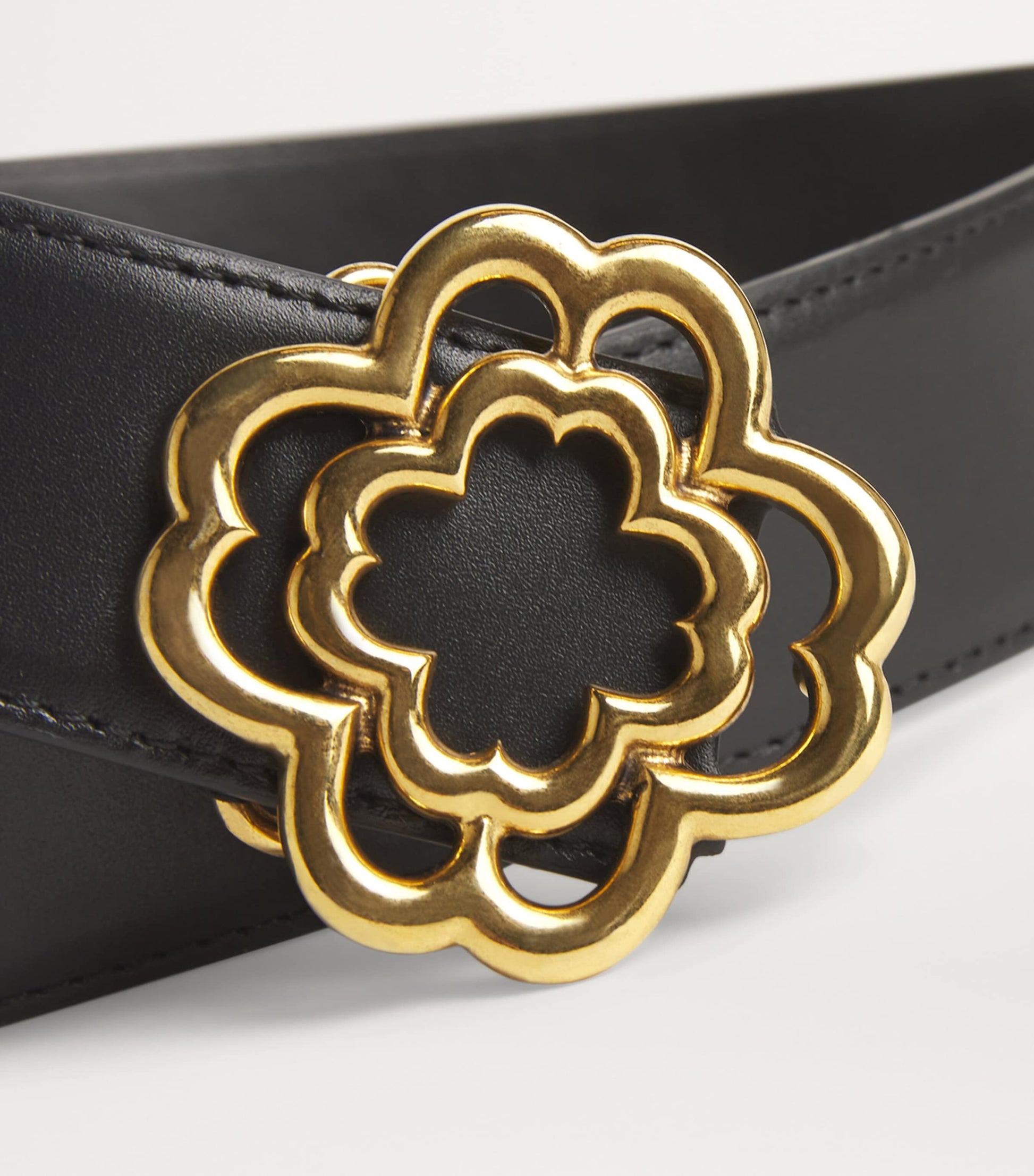Leather Clover Buckle Belt BLACK