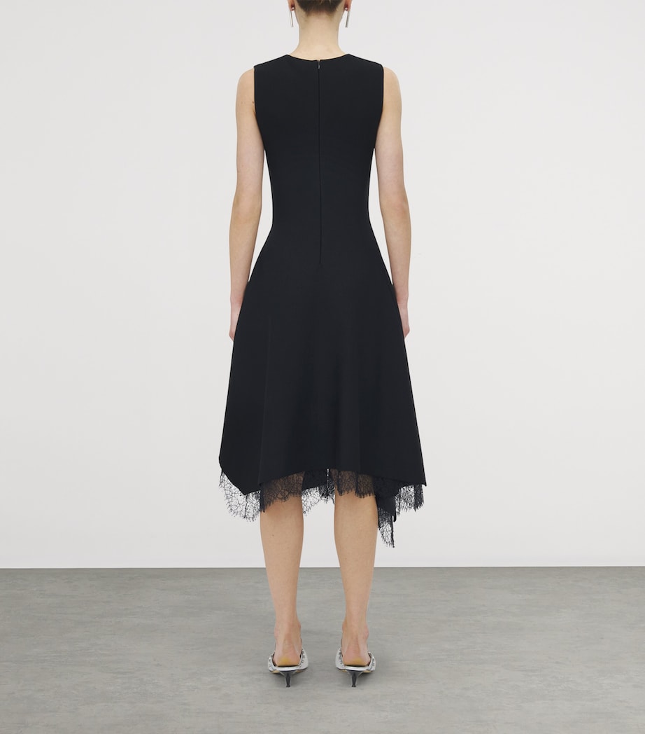 McQueen Black Lace-Trim Asymmetric Midi Dress