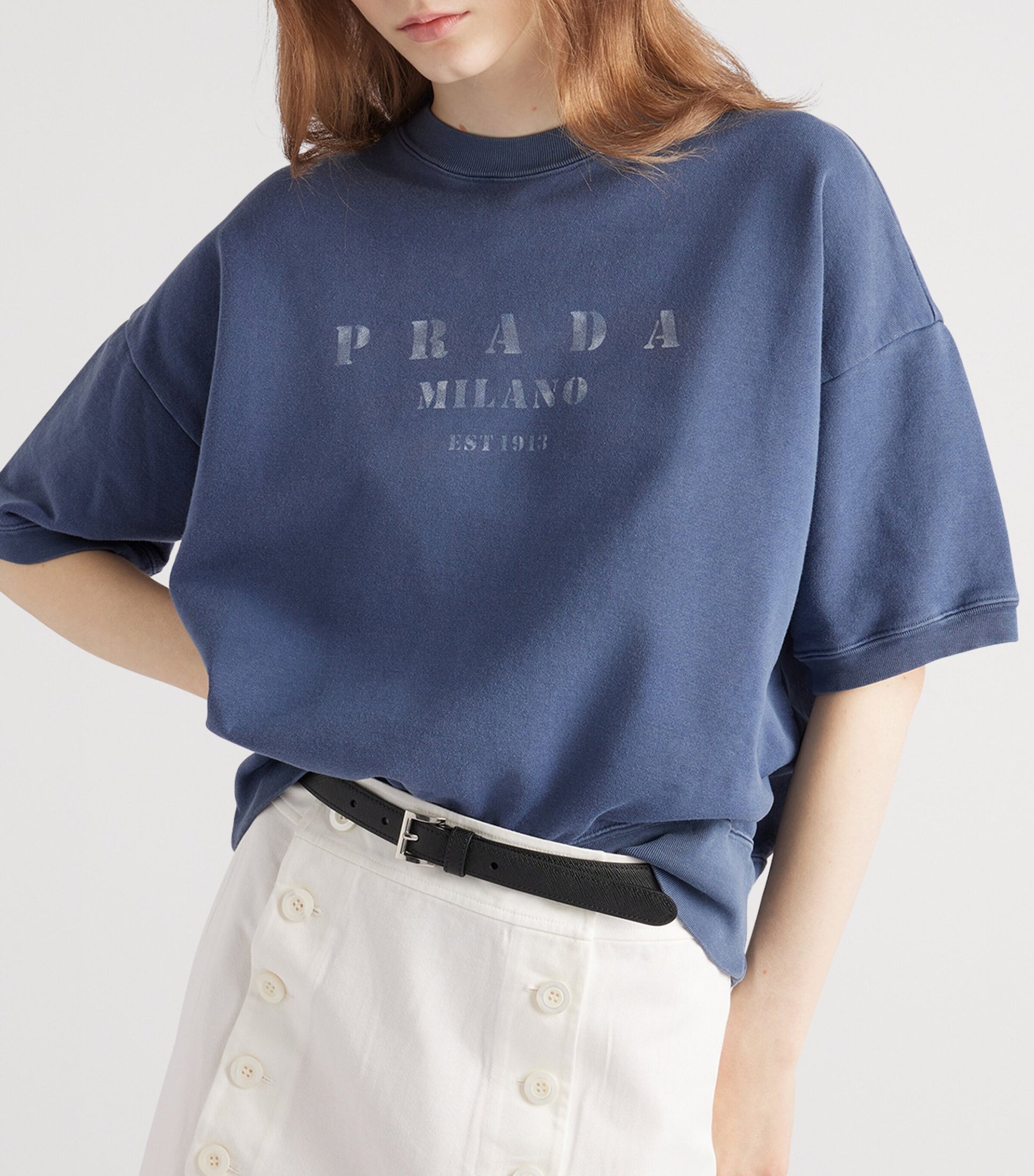 Prada Blue Short-Sleeve Logo Sweatshirt