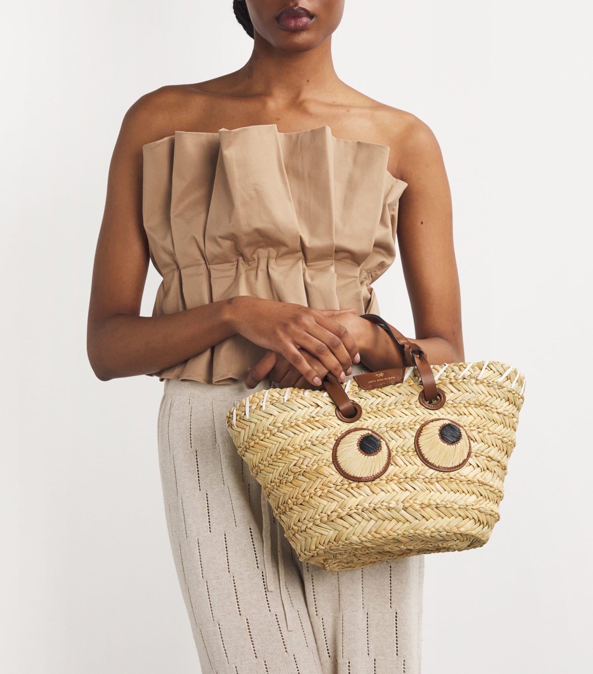 Anya Hindmarch Beige Small Paper Eyes Basket Bag